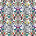 Embroidery colorful floral seamless pattern. Tapestry vector bac Royalty Free Stock Photo