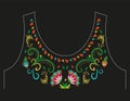 Embroidery colorful neck line floral pattern with exotic flowers