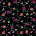 Embroidery colorful simplified ethnic floral seamless pattern. Royalty Free Stock Photo