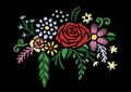 Embroidery colorful simplified ethnic neck line floral pattern with roses. Vector symmetric traditional folk flowers ornament on b