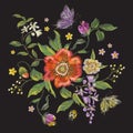 Embroidery colorful trend floral pattern with poppy and butterfl