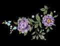 Embroidery colorful trend floral pattern with purple roses .