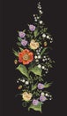 Embroidery colorful vertical floral pattern with poppies.