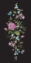 Embroidery colorful vertical floral pattern with roses and lilie