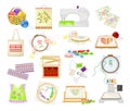 Embroidery and Cross Stitch Art Supplies with Tambour and Canvas Big Vector Set