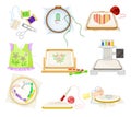 Embroidery and Cross Stitch Art Supplies with Tambour and Canvas Vector Set