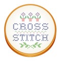 Embroidery, Cross Stitch Needlework on Wood Hoop