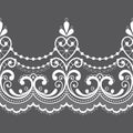 Alencon French seamless lace vector pattern, openwork ornament textile or embroidery design in white on gray background Royalty Free Stock Photo