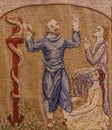 Embroidery depicting Moses and The  brass snake Royalty Free Stock Photo