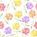 Embroidery design. Seamless pattern with colorful chrysanthemum flowers on white background