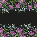 Embroidery dog roses and forget-me-not flowers seamless pattern Royalty Free Stock Photo