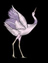 Embroidery. Embroidered design element - bird - crane - in vinta