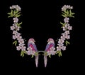 Embroidery. Embroidered design elements with sakura flowers and