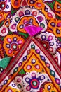 Embroidery ethnic flowers neck line flower design close view,traditional Hungarian matyo embroidery motifs.handmade indian Royalty Free Stock Photo