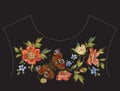 Embroidery ethnic neck line pattern with poppies and butterfly.