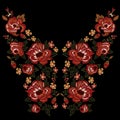 Embroidery ethnic neckline pattern with red roses.