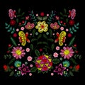 Embroidery ethnic pattern with colorful fantasy flowers.