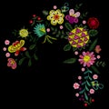 Embroidery ethnic pattern with small wild fantasy flowers.