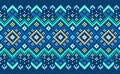 Embroidery ethnic pattern, Vector Cross stitch decorative geometry style, Blue and green pattern background