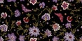 Embroidery ethnic seamless pattern with flowers and butterflies.