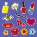 Embroidery fabric vinyl collection, sweet patches, textile sticker vector set