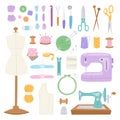 Embroidery fancy-work fine needle-work hobby accessories sewing needle equipment vector illustration