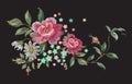 Embroidery fashion floral pattern with roses and chamomiles.