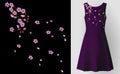 Embroidery field flower arrange necklace patch cherry pink blossom. Fashion dress decoration woman stitch ornate realistic 3d mock