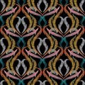 Embroidery floral Baroque damask colorful seamless pattern.