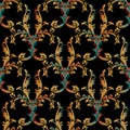 Embroidery floral Baroque damask colorful seamless pattern.