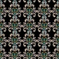 Embroidery floral baroque seamless pattern. Black white vector b Royalty Free Stock Photo