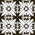 Embroidery floral black and white vector seamless pattern. Textured ornamental monochrome background. Repeat patterned backdrop.