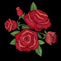 Embroidery floral design template with picture of red roses Royalty Free Stock Photo