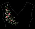 Embroidery floral neck line pattern with wild roses blossom.