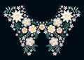 Embroidery floral neckline pattern. Beautiful white flowers. Elegant design for collars of fashion blouses