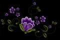 Embroidery, floral ornament, fantasy flowers, fashion decor, Pen tool draw.