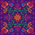 Embroidery floral pattern, decorative ornament for textile, pillow or bandana decor. Bohemian handmade style background