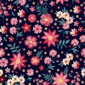 Embroidery floral seamless pattern with bright flowers. Vector design for fashion clothing Royalty Free Stock Photo