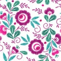 Embroidery floral seamless pattern on white background Royalty Free Stock Photo