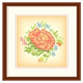 Embroidery, Flower Bouquet Cross Stitch in Mahogany Picture Frame