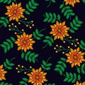 Embroidery flowers berries leaves nature design fashion pattern