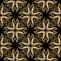 Embroidery gold abstract 3d seamless pattern. Vector abstract vi