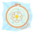 Embroidery hand craft icon. Canvas on wooden hoop