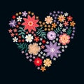 Embroidery heart from flowers. Romantic template for wedding invitation or greeting card.