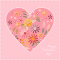 Embroidery heart pattern with summer flowers. Beautiful card for Valentine day. Vector illustration