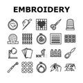 embroidery hobby fabric fashion icons set vector Royalty Free Stock Photo