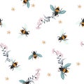 Embroidery honey bee,with flowers Fashion patch with insects ill