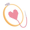 Embroidery hoop, cross stitch heart drawing