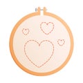 Embroidery hoop with stitched hearts. Vector illustration