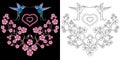 Embroidery hummingbird and sakura design